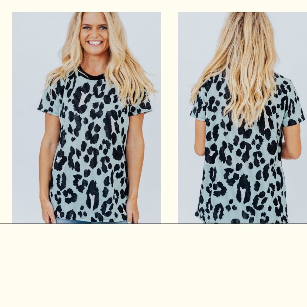 Leopard Print Top in Sage - Size Large
